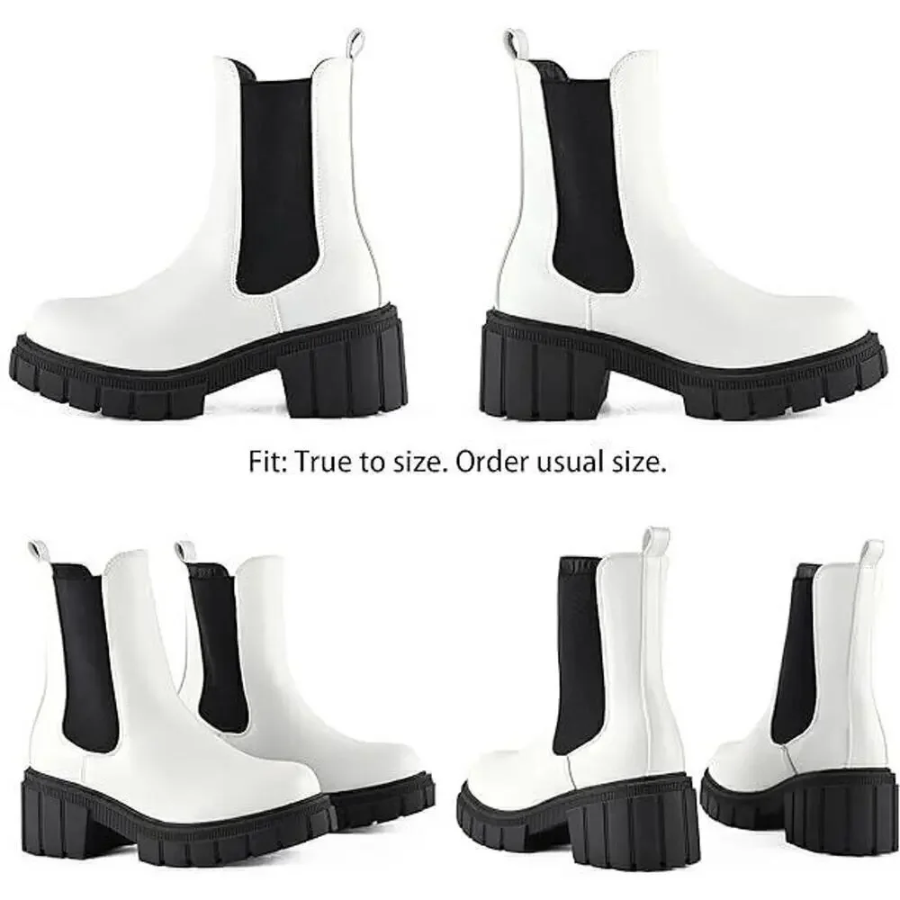 Super Chunky PLATFORM Boots Sz‎ 5 White Chelsea Lug Sole